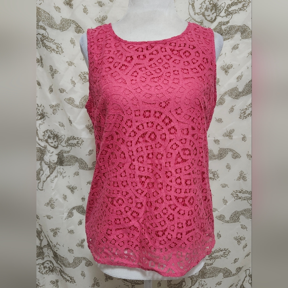 Hot Pink Lace Sleeveless Sude Zip Top 6P